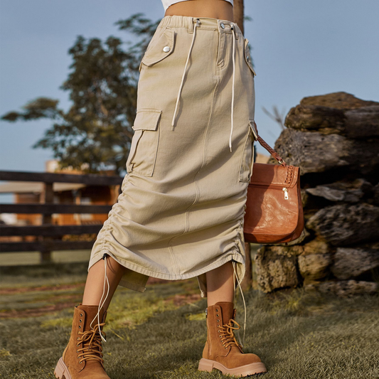 Women’s Cargo Midi Skirt Drawstring Elastic Waist