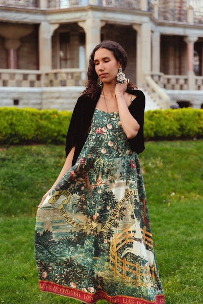Wildheart Bohéme Long Maxi Slip Dress w/ Unicorn & Castle - L/XL (fits approx. size 12-16)