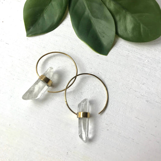 Brass Loop Earring with Crystal Quartz