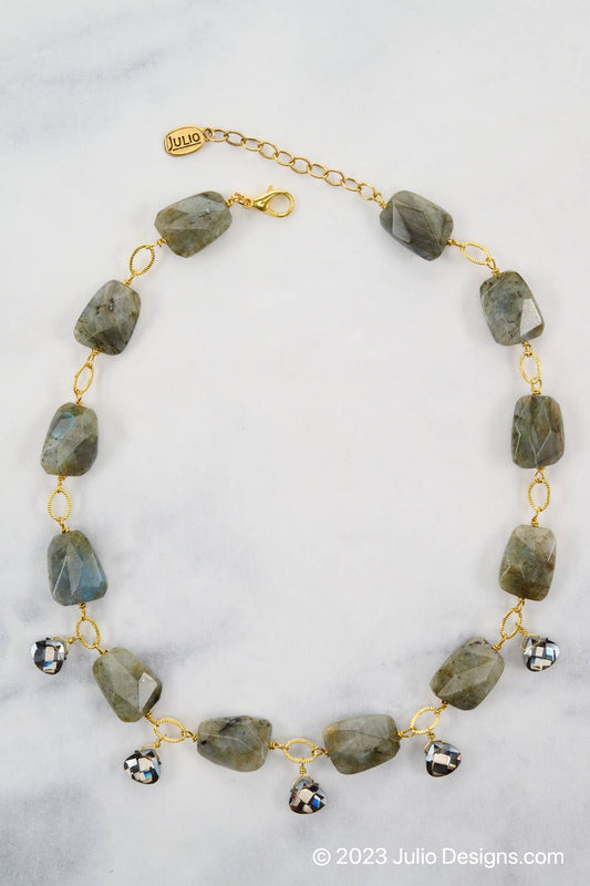 Maude Labradorite Necklace with Crystal Briolette Accents