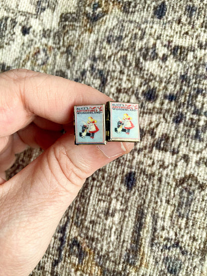 Post Earrings Book Locket Alice In Wonderland- Grey