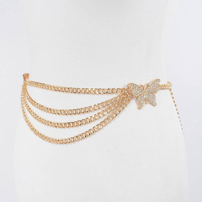 Butterfly Buckle Layered Chain Belt - Gold