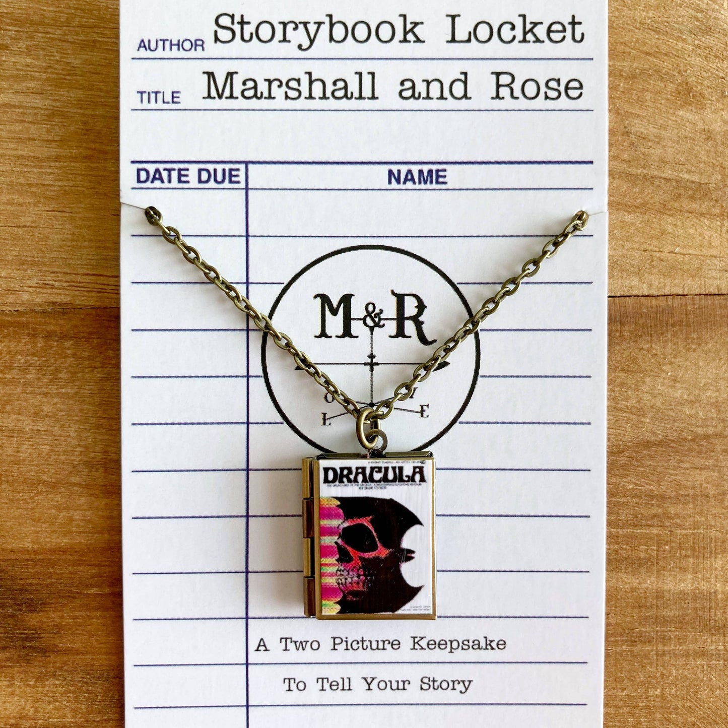 Book Locket Dracula - White with Bat Skull - Bronze