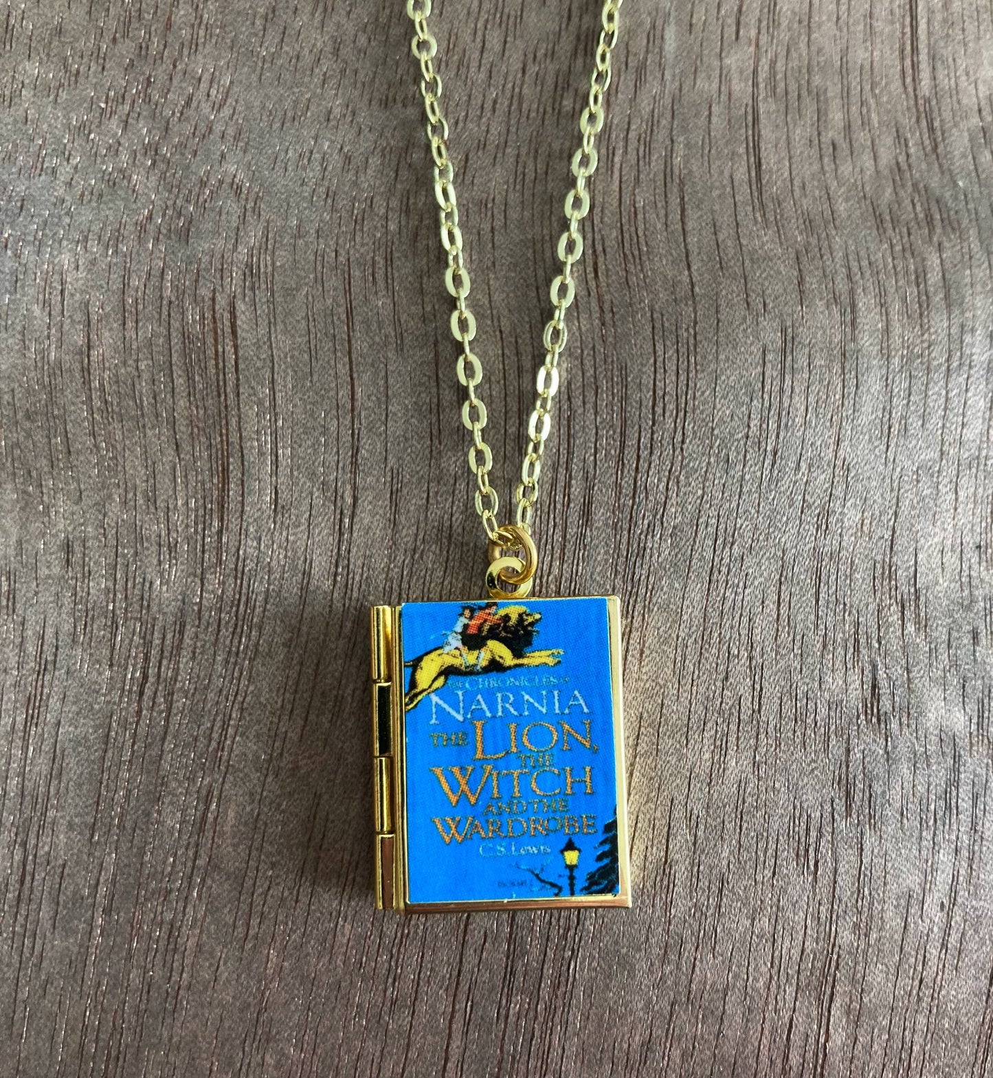 Book Locket Chronicles of Narnia - Blue with Aslan - Brass