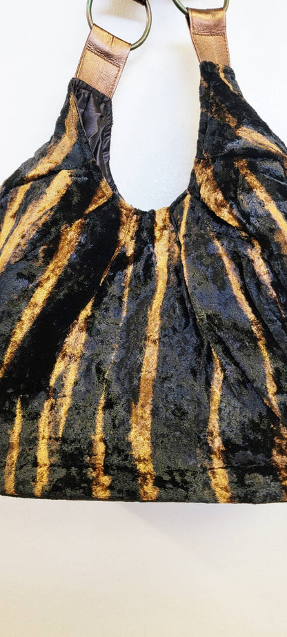 VELVET HOBO TOTE BAG - BROWN