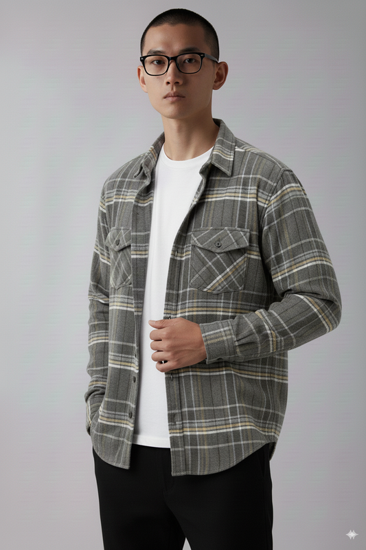 Men's Long Sleeve Flannel Shirts - Gray Plaid