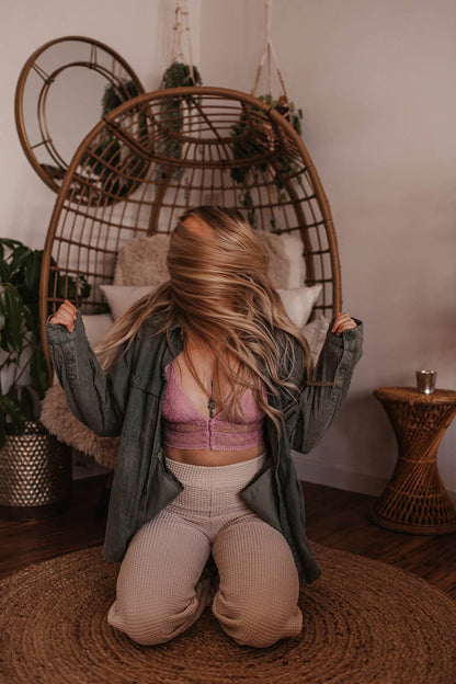 Lavender Front Hook Closure Lace Bralette