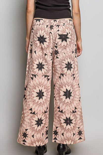 Elasticized Back Waistband Geometric Star Wide Leg Pants