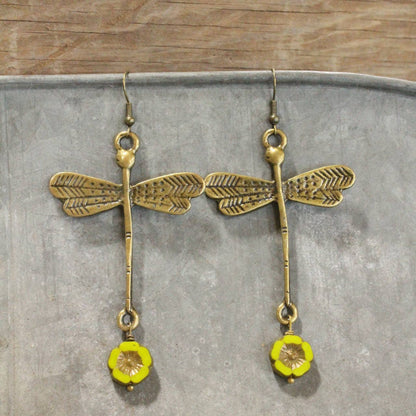 Sky Diving Dragonfly Dangle Drop Earrings
