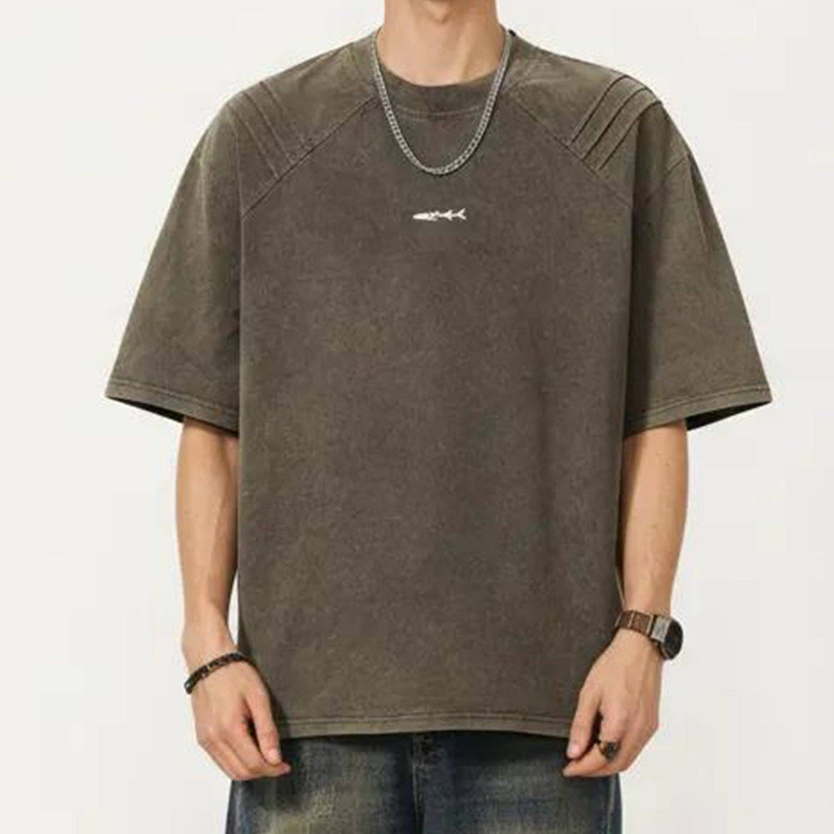 Men's Short Sleeve Crew Neck Graphic T-Shirt with Relaxed Fit - Brown