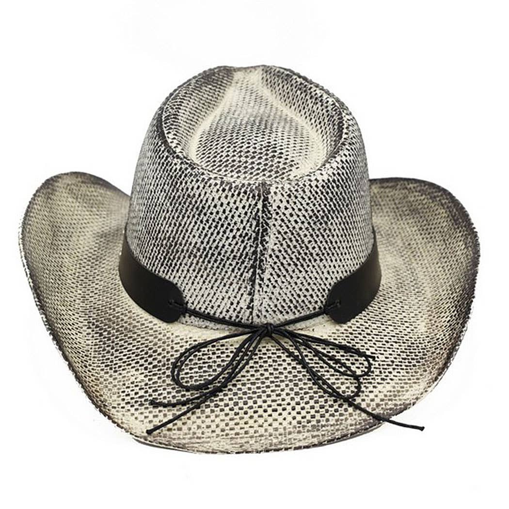 Rustic Straw Cowboy Hat With Silver And Turquoise Studs Faux