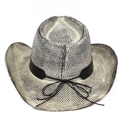 Rustic Straw Cowboy Hat With Silver And Turquoise Studs Faux