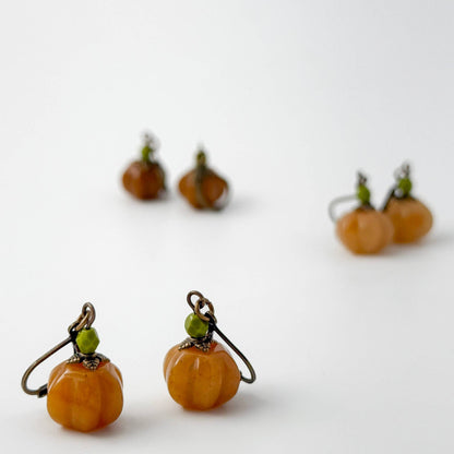 Autumn Pumpkin Earrings - Dainty Orange Stone Pumpkins