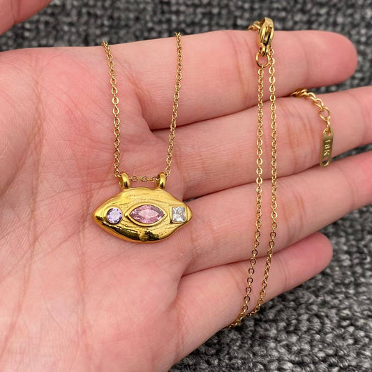 Inlaid Zircon Lip Shape Charm Necklace
