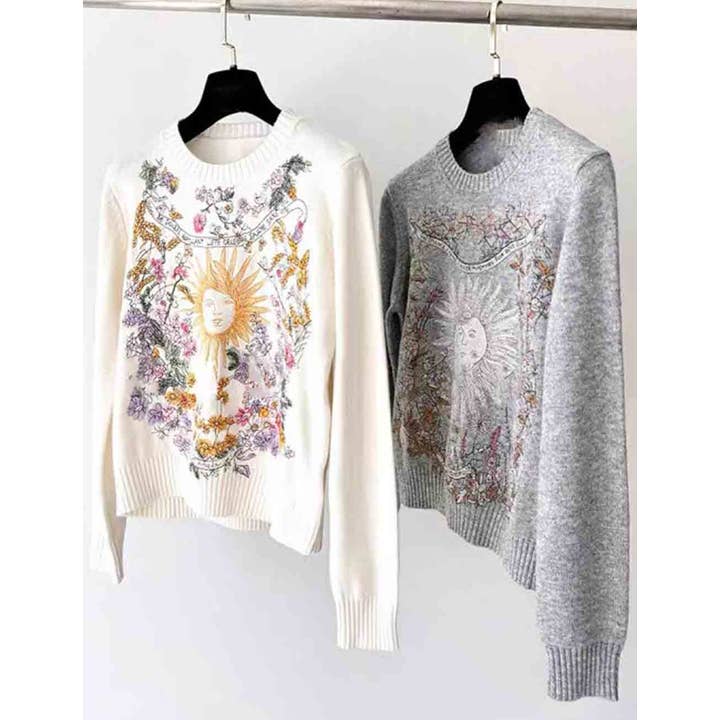 Embroidery Knit Sweater - White