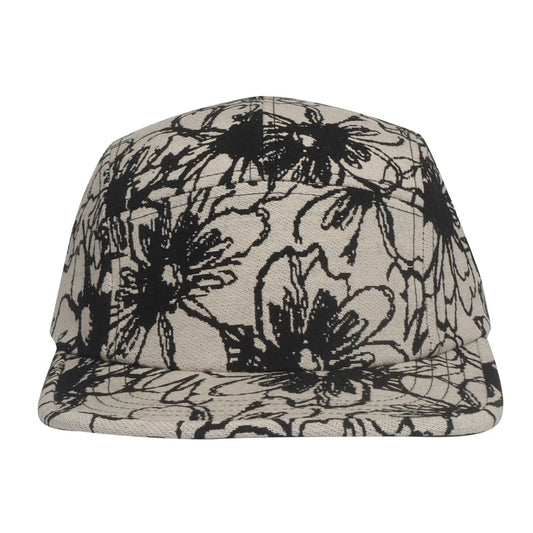 Abstract Flower 5 Panel Hat - Black Floral