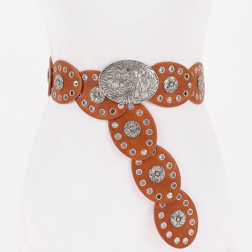 Oval Linked Statement Belt - Camel/Silver