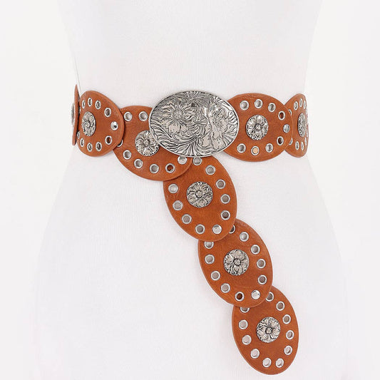 Oval Linked Statement Belt - Camel/Silver