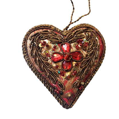Embroidered Red Heart Christmas Ornament