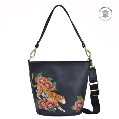 Tall Bucket Hobo Handbag - Handpainted Jaguar