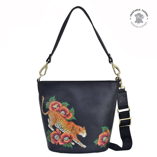 Tall Bucket Hobo Handbag - Handpainted Jaguar