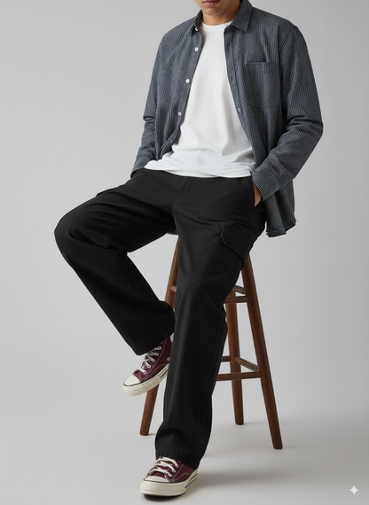 HAWKSBAY NEW MENS CARGO TWILL STRETCH PANT  - BLACK