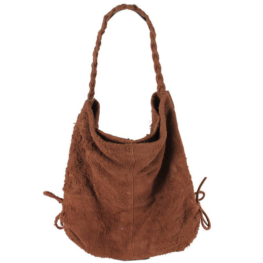 Leonard Handcrafted Leather Shredded Suede Tote - Brown