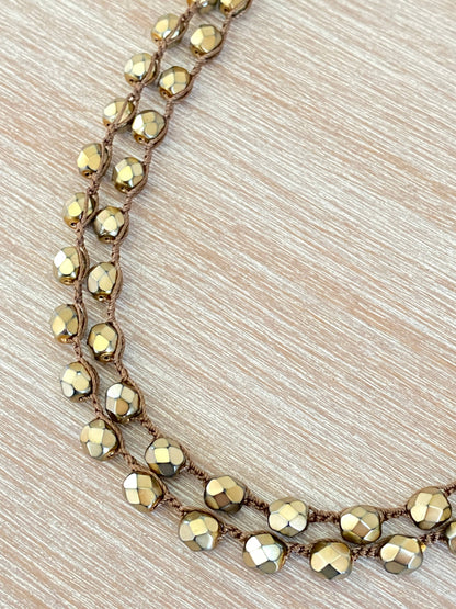 Warm Beige Simple Strand Crocheted Necklace/Wrap Bracelet