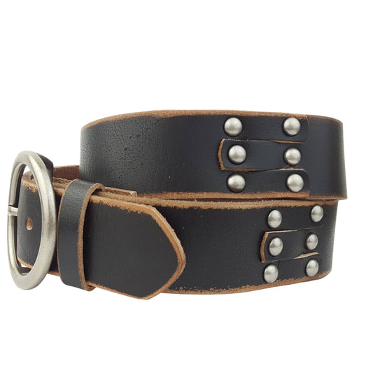 Unisex Vintage Studded Leather belt - Black / L