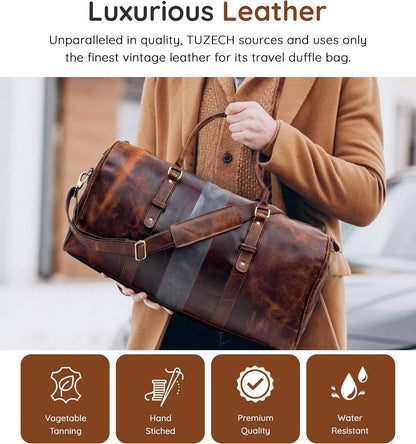 Vintage Leather Duffle Luggage Bag - Brown / 22" Inch