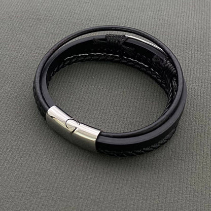 Men's S.Steel Charm Multi-layer Leather Braided Bracelet