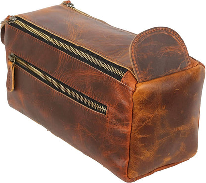 Tuzech Vintage Full Grain Leather Handmade Travel Toiletry Bag