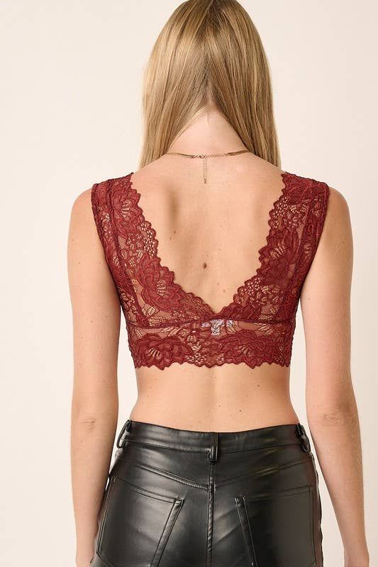 Scalloped Lace Bralette - Red Brown