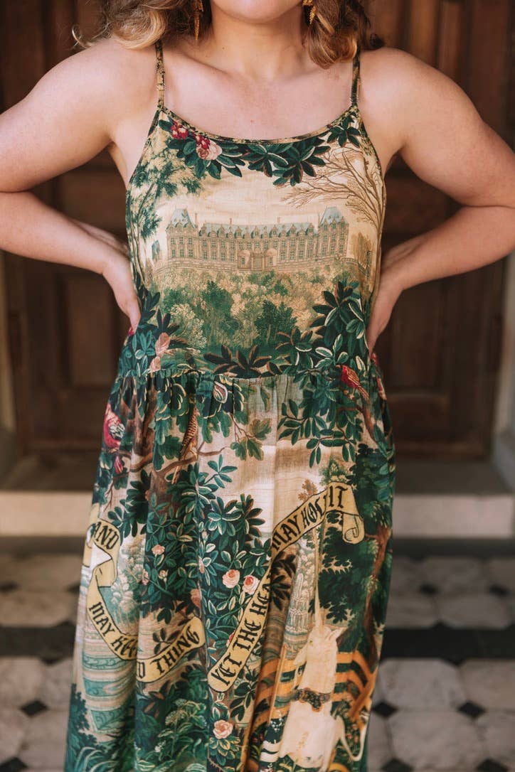 Wildheart Bohéme Long Maxi Slip Dress w/ Unicorn & Castle - L/XL (fits approx. size 12-16)