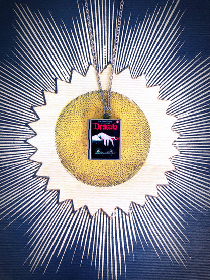 Book Locket Dracula - Black with Lingering Hand - Stainless Steel