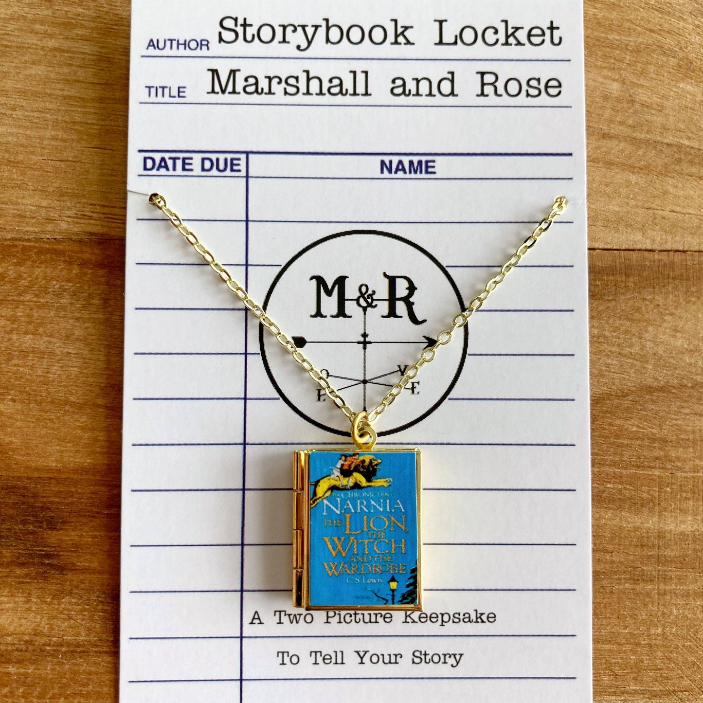 Book Locket Chronicles of Narnia - Blue with Aslan - Brass