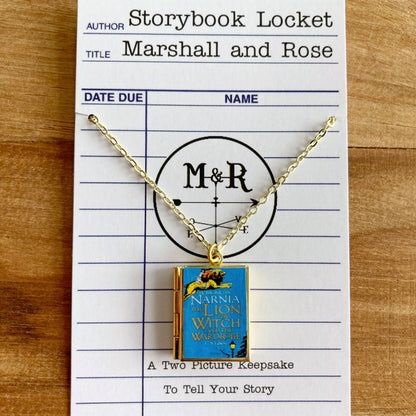 Book Locket Chronicles of Narnia - Blue with Aslan - Brass