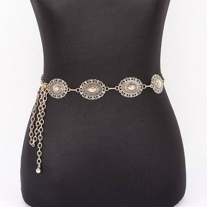 Lace Pattern Medallion Chain Belt - ATG