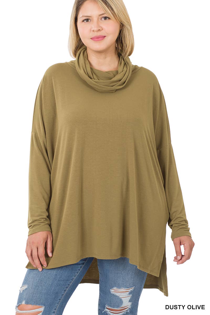 Curve Cowl Neck Long Sleeve- Dusty Olive