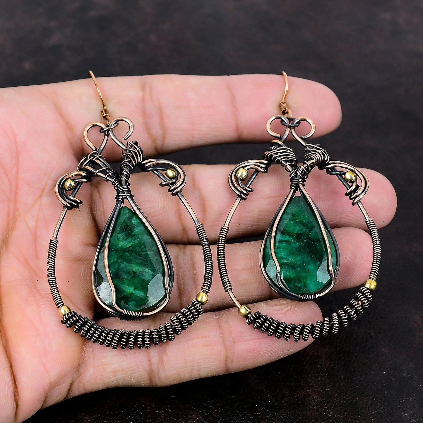 Zambian Emerald and Copper Earrings