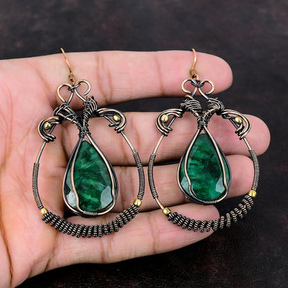 Zambian Emerald and Copper Earrings