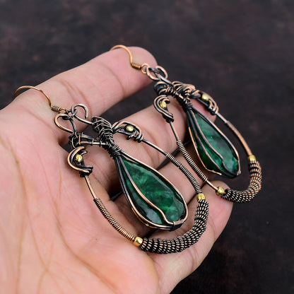 Zambian Emerald and Copper Earrings