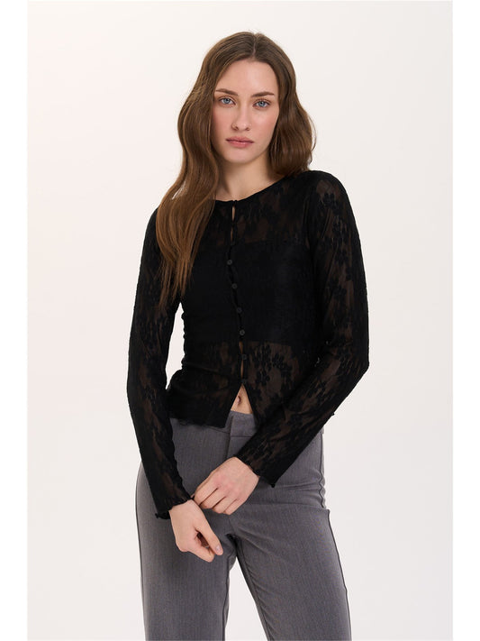 Black Long Sleeve Button Blouse