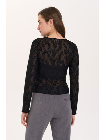 Black Long Sleeve Button Blouse
