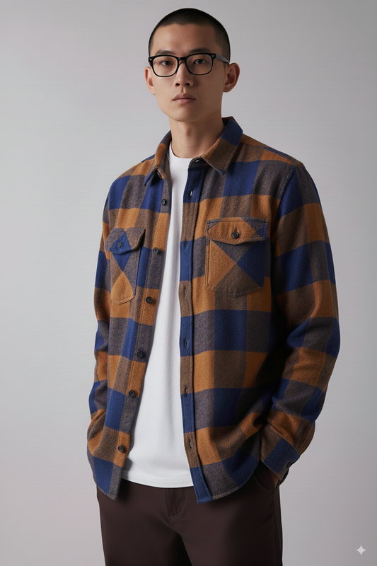Men's Long Sleeve Flannel Shirts - Brown Plaid