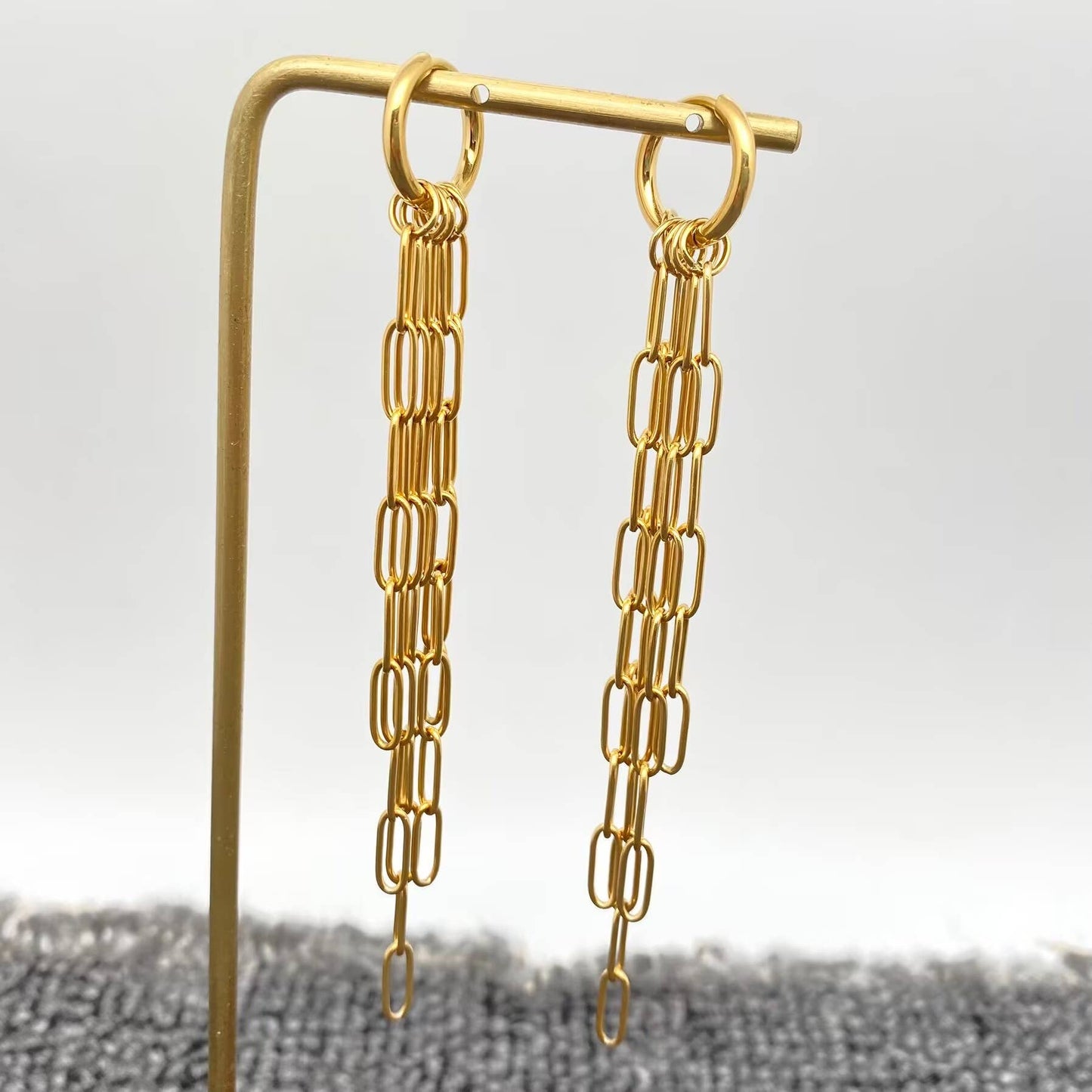 18K Gold Plated S.Steel Chain Fringe Huggie Earrings