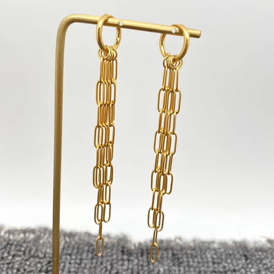 18K Gold Plated S.Steel Chain Fringe Huggie Earrings