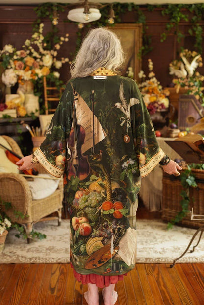 Labour of Love Opera Duster Kimono Robe w/ florals & violin