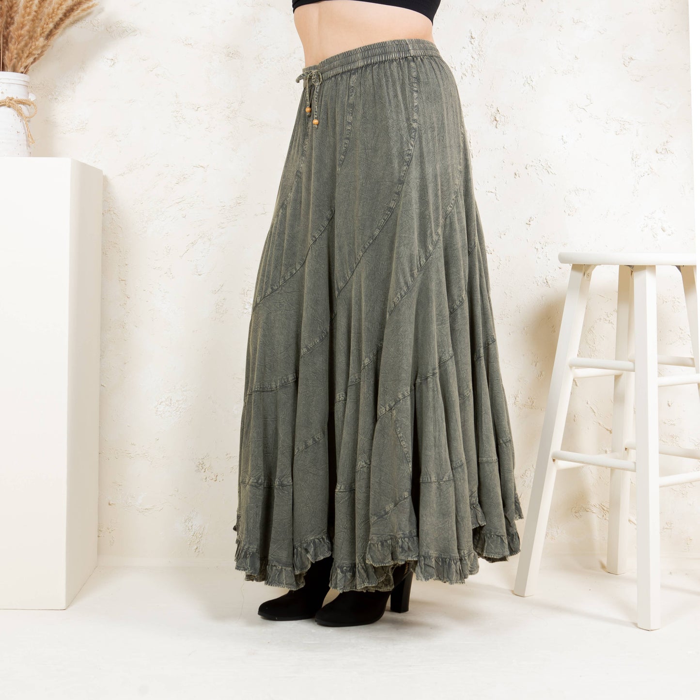 Boho Flair: Asymmetrical Mid-Length Skirt  - Gravel