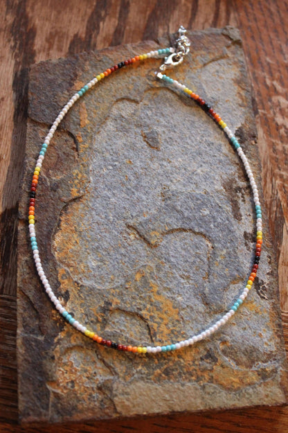 White Southwestern Beaded Choker Necklace